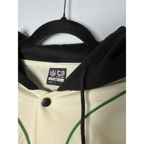 NWT NFL Philadelphia Eagles Hooded Baseball Jersey Cream Black Men's Medium $85 - Picture 4 of 14